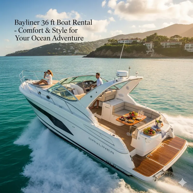 The Bayliner 36 ft rental boat under way