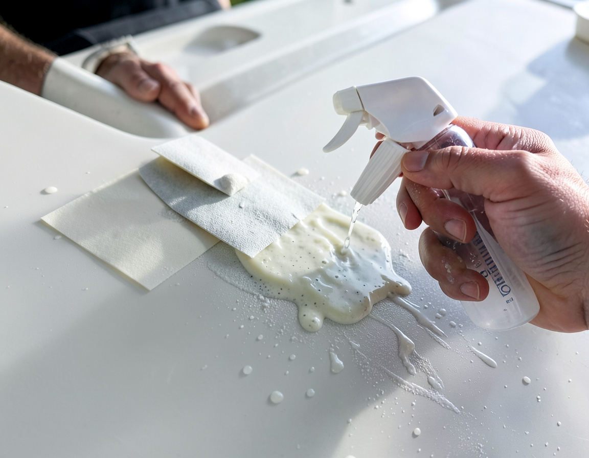 Szlifowanie na mokro naprawionego żelkotu do gładkiej powierzchni