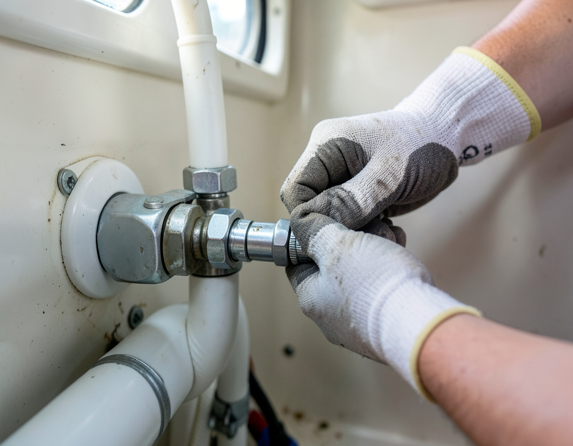Mocowanie węża sanitarnego opaską na króćcu pompy macerującej