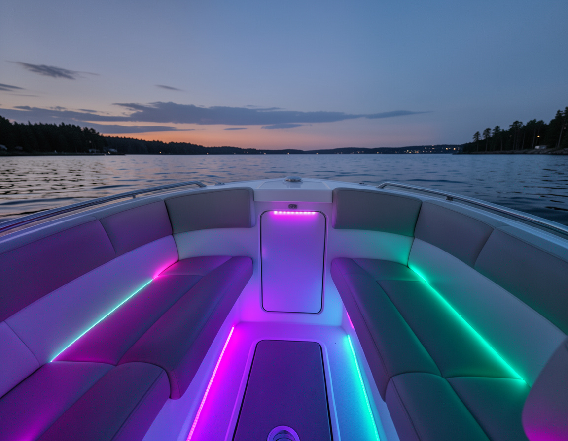 RGB LED strip lighting in a boat cockpit