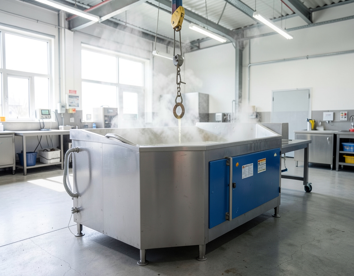 Heat exchanger in an industrial ultrasonic cleaning tank