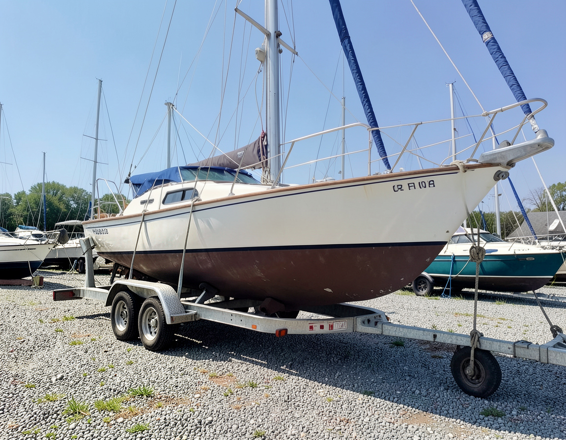Sailboat with mast down loaded for disposal