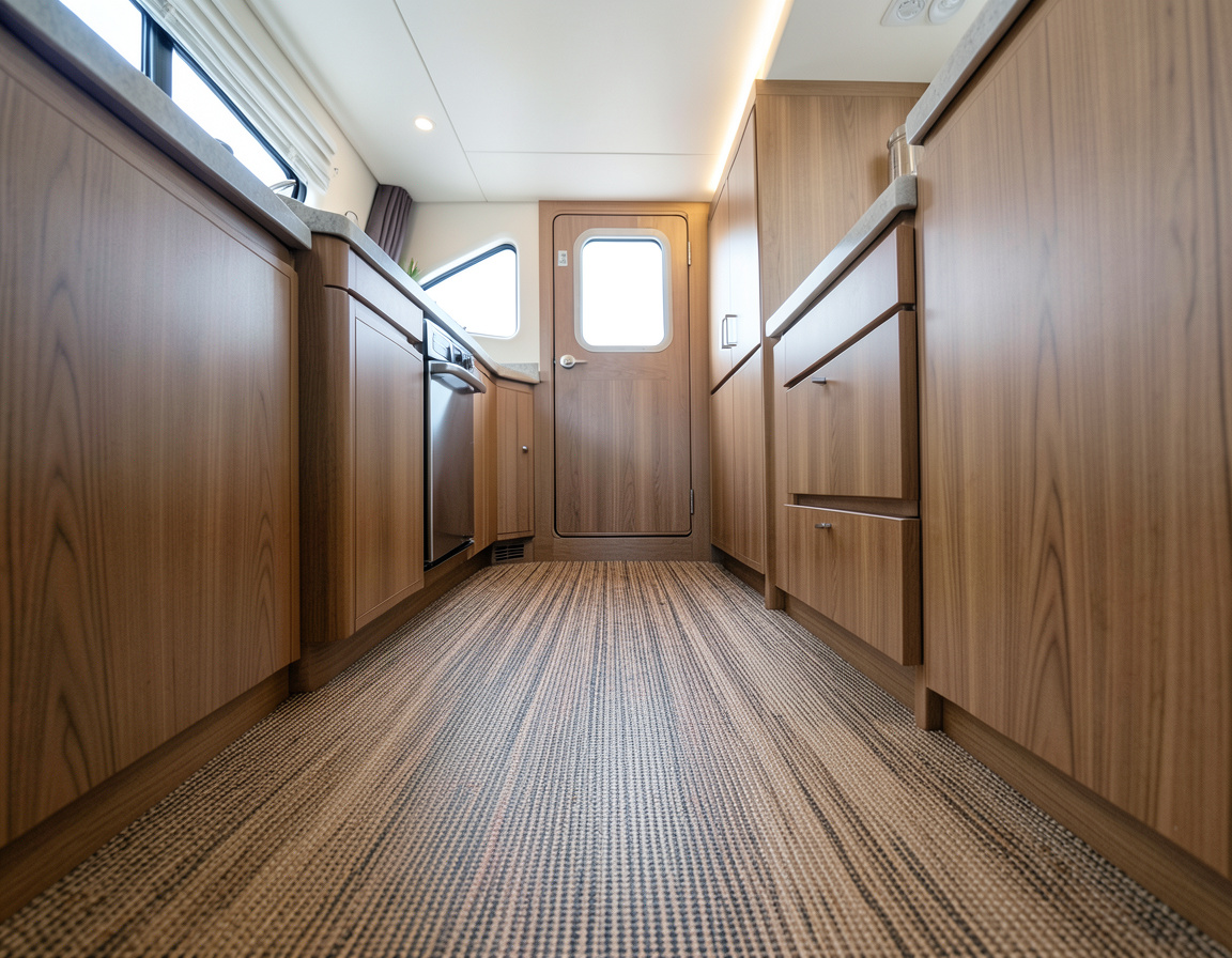 Marine vinyl flooring in a yacht cabin interior