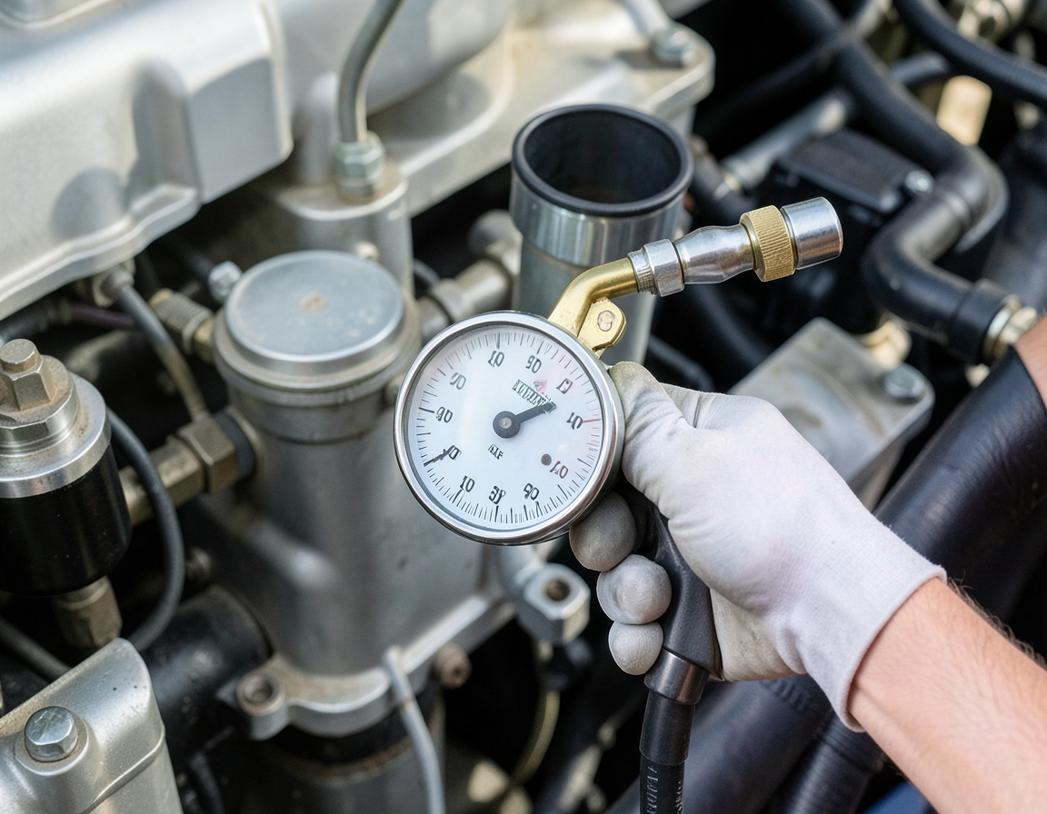 Cooling system pressure test kit on a marine engine