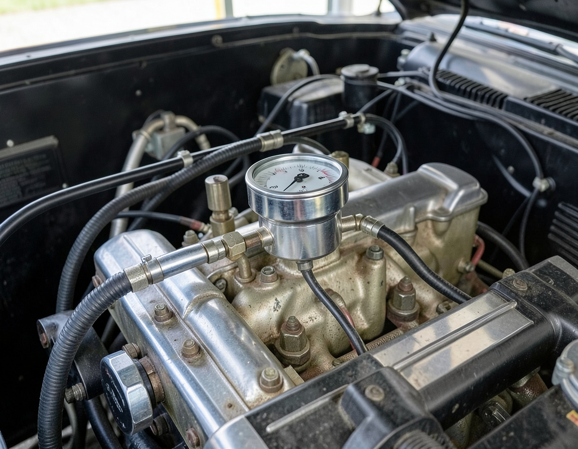 Vacuum gauge connected to a marine engine for idle tuning