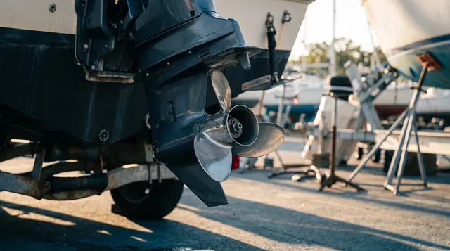 Stainless propeller on an outboard lower unit