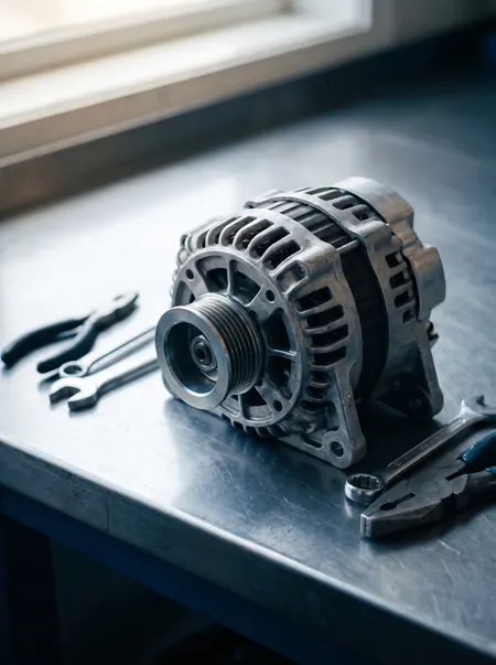 Marine alternator on a workbench