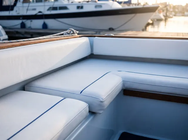 White vinyl cockpit seating on a cruiser