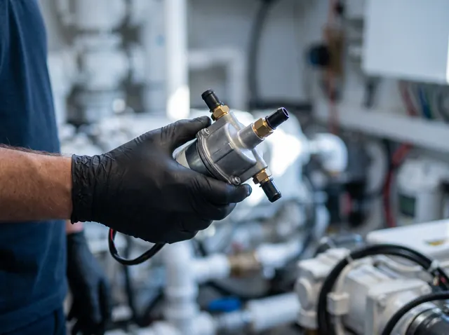 New electric fuel pump in a gloved hand